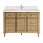 Lorelai 48IN Single Vanity Light Natural Oak w/ Single Hole 3 CM White Zeus Silestone Top & Backsplash
