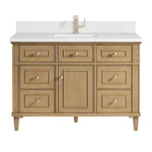 Lorelai 48IN Single Vanity Light Natural Oak w/ Single Hole 3 CM White Zeus Silestone Top & Backsplash