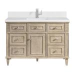 Lorelai 48IN Single Vanity Whitewashed Oak w/ Single Hole 3 CM White Zeus Silestone Top & Backsplash