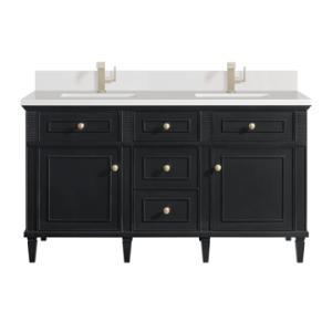 Lorelai 60IN Double Vanity Black Onyx w/ Single Hole 3 CM White Zeus Silestone Top & Backsplash