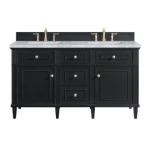 Lorelai 60IN Double Vanity Black Onyx w/ 3 CM Carrara White Marble Top