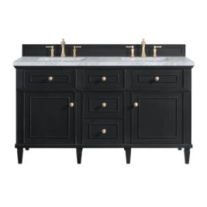 Lorelai 60IN Double Vanity Black Onyx w/ 3 CM Carrara White Marble Top