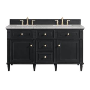 Lorelai 60IN Double Vanity Black Onyx w/ 3 CM Eternal Jasmine Pearl Silestone Top