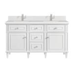 Lorelai 60IN Double Vanity Bright White w/ Single Hole 3 CM White Zeus Silestone Top & Backsplash