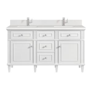 Lorelai 60IN Double Vanity Bright White w/ Single Hole 3 CM White Zeus Silestone Top & Backsplash