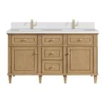 Lorelai 60IN Double Vanity Light Natural Oak w/ Single Hole 3 CM White Zeus Silestone Top & Backsplash