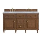 Lorelai 60IN Double Vanity Mid-Century Walnut w/ 3 CM Carrara White Marble Top