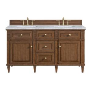 Lorelai 60IN Double Vanity Mid-Century Walnut w/ 3 CM Carrara White Marble Top