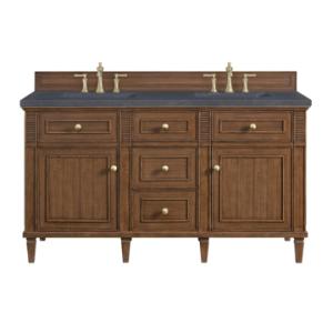 Lorelai 60IN Double Vanity Mid-Century Walnut w/ 3 CM Charcoal Soapstone Silestone Top
