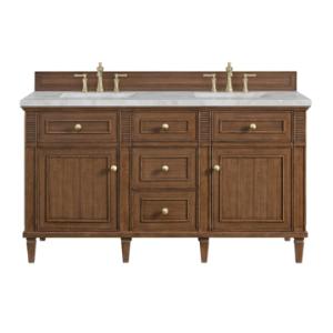 Lorelai 60IN Double Vanity Mid-Century Walnut w/ 3 CM Victorian Silver Silestone Top