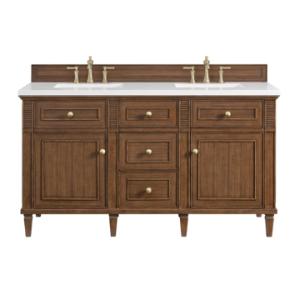 Lorelai 60IN Double Vanity Mid-Century Walnut w/ 3 CM White Zeus Silestone Top