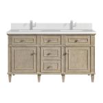 Lorelai 60IN Double Vanity Whitewashed Oak w/ Single Hole 3 CM White Zeus Silestone Top & Backsplash