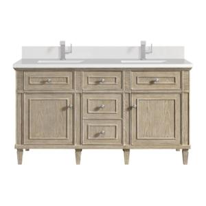 Lorelai 60IN Double Vanity Whitewashed Oak w/ Single Hole 3 CM White Zeus Silestone Top & Backsplash