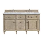 Lorelai 60IN Double Vanity Whitewashed Oak w/ 3 CM Carrara White Marble Top