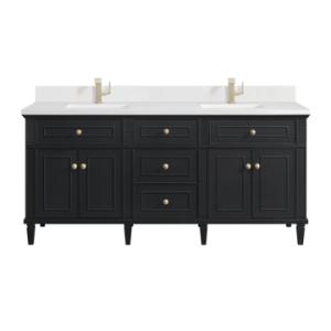 Lorelai 72IN Double Vanity Black Onyx w/ Single Hole 3 CM White Zeus Silestone Top & Backsplash