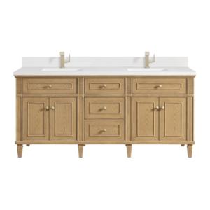 Lorelai 72IN Double Vanity Light Natural Oak w/ Single Hole 3 CM White Zeus Silestone Top & Backsplash