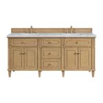Lorelai 72IN Double Vanity Light Natural Oak w/ 3 CM Carrara White Marble Top