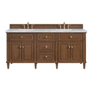 Lorelai 72IN Double Vanity Mid-Century Walnut w/ 3 CM Carrara White Marble Top