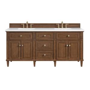 Lorelai 72IN Double Vanity Mid-Century Walnut w/ 3 CM White Zeus Silestone Top