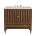 Myrrin 36IN Vanity Mid Century Walnut w/ 3 CM Victorian Silver Silestone Top