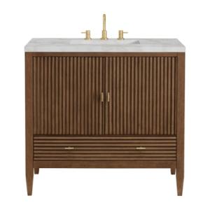 Myrrin 36IN Vanity Mid Century Walnut w/ 3 CM Victorian Silver Silestone Top