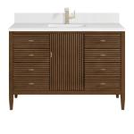 Myrrin 48IN Vanity Mid Century Walnut w/ Single Hole 3 CM White Zeus Silestone Top & Backsplash