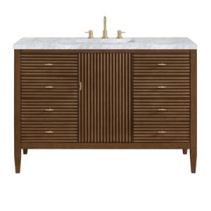 Myrrin 48IN Vanity Mid Century Walnut w/ 3 CM Carrara White Marble Top