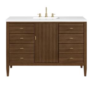 Myrrin 48IN Vanity Mid Century Walnut w/ 3 CM White Zeus Silestone Top