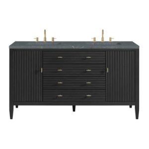 Myrrin 60IN Double Vanity Carbon Oak w/ 3 CM Parisien Bleu Silestone Top