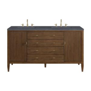 Myrrin 60IN Double Vanity Mid Century Walnut w/ 3 CM Charcoal Soapstone Silestone Top