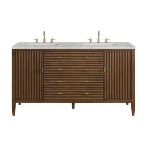 Myrrin 60IN Double Vanity Mid Century Walnut w/ 3 CM Eternal Jasmine Pearl Silestone Top