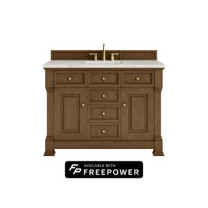 Brookfield 48IN Single Vanity Honey Oak w/ 3 CM Victorian Silver Silestone Top w/ Faucet Plate