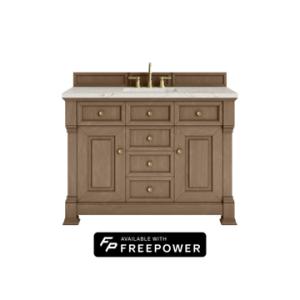 Brookfield 48IN Single Vanity Pecan w/ 3 CM Victorian Silver Silestone Top w/ Faucet Plate