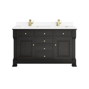 Brookfield 60IN Double Vanity Black Onyx w/ Single Hole 3 CM White Zeus Silestone Top & Backsplash
