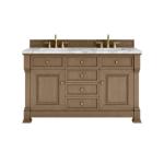 Brookfield 60IN Double Vanity Pecan w/ 3 CM Carrara Marble Top