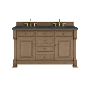 Brookfield 60IN Double Vanity Pecan w/ 3 CM Charcoal Soapstone Silestone Top