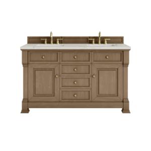 Brookfield 60IN Double Vanity Pecan w/ 3 CM Victorian Silver Silestone Top