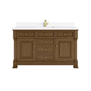 Brookfield 60IN Single Vanity Honey Oak w/ Single Hole 3 CM White Zeus Silestone Top & Backsplash
