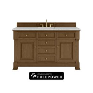Brookfield 60IN Single Vanity Honey Oak w/ 3 CM Eternal Jasmine Pearl Silestone Top w/ Faucet Plate