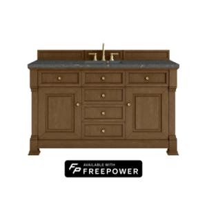Brookfield 60IN Single Vanity Honey Oak w/ 3 CM Parisien Bleu Silestone Top w/ Faucet Plate