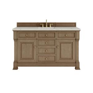Brookfield 60IN Single Vanity Pecan w/ 3 CM Victorian Silver Silestone Top