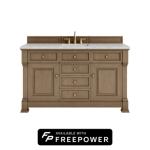 Brookfield 60IN Single Vanity Pecan w/ 3 CM Eternal Jasmine Pearl Silestone Top w/ Faucet Plate