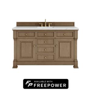 Brookfield 60IN Single Vanity Pecan w/ 3 CM Ethereal Noctis Silestone Top w/ Faucet Plate