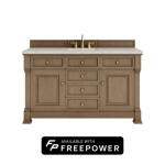 Brookfield 60IN Single Vanity Pecan w/ 3 CM Victorian Silver Silestone Top w/ Faucet Plate