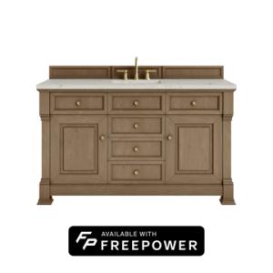 Brookfield 60IN Single Vanity Pecan w/ 3 CM Victorian Silver Silestone Top w/ Faucet Plate