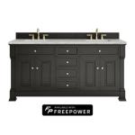 Brookfield 72IN Double Vanity Black Onyx w/ 3 CM Eternal Jasmine Pearl Silestone Top w/ Faucet Plate