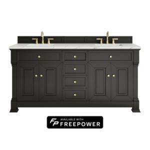 Brookfield 72IN Double Vanity Black Onyx w/ 3 CM Ethereal Noctis Silestone Top w/ Faucet Plate