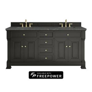 Brookfield 72IN Double Vanity Black Onyx w/ 3 CM Parisien Bleu Silestone Top w/ Faucet Plate