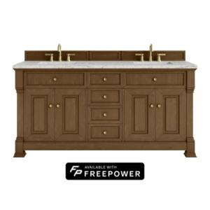 Brookfield 72IN Double Vanity Honey Oak w/ 3 CM Eternal Jasmine Pearl Silestone Top w/ Faucet Plate