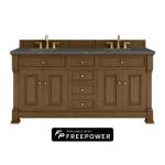 Brookfield 72IN Double Vanity Honey Oak w/ 3 CM Parisien Bleu Silestone Top w/ Faucet Plate